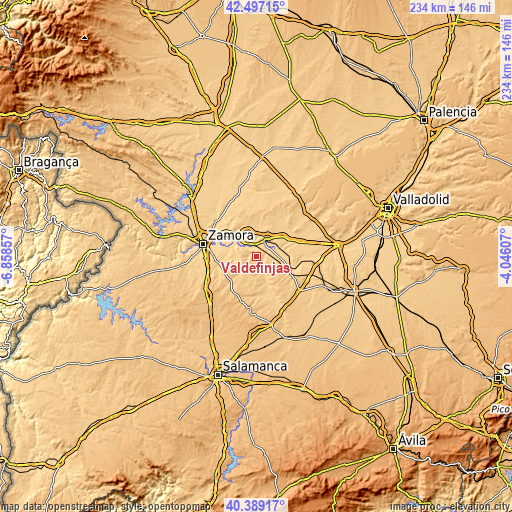 Topographic map of Valdefinjas