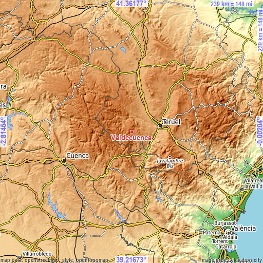 Topographic map of Valdecuenca