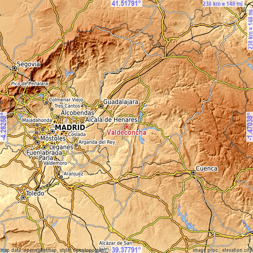 Topographic map of Valdeconcha