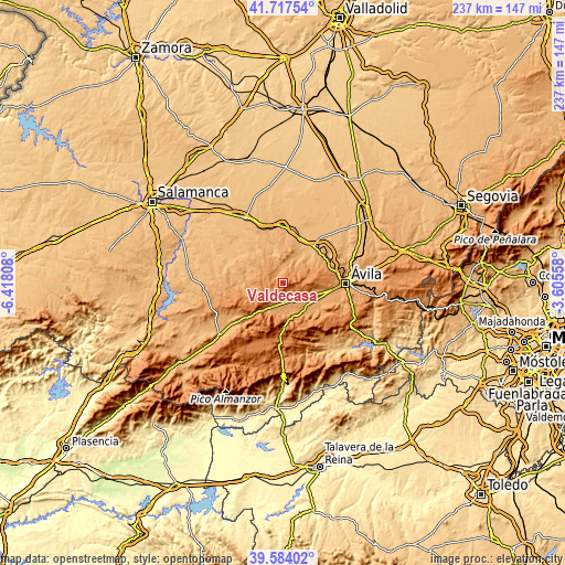 Topographic map of Valdecasa