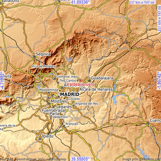 Topographic map of Valdeaveruelo