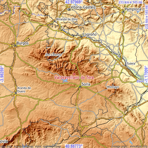 Topographic map of Valdeavellano de Tera