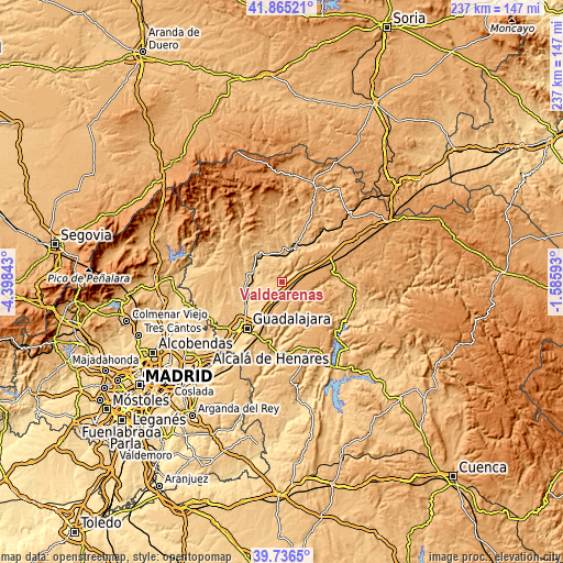 Topographic map of Valdearenas