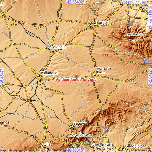 Topographic map of Valdearcos de la Vega