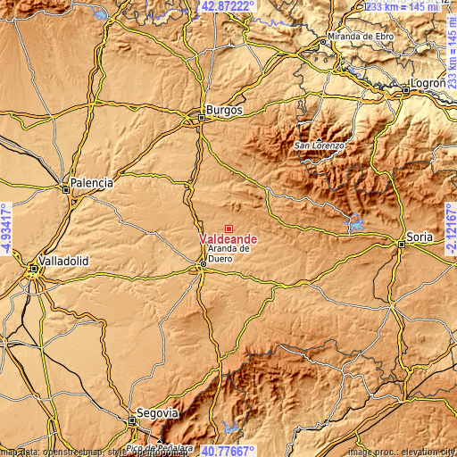 Topographic map of Valdeande