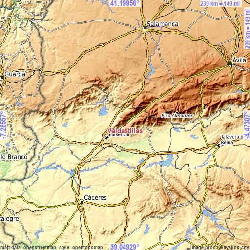 Topographic map of Valdastillas