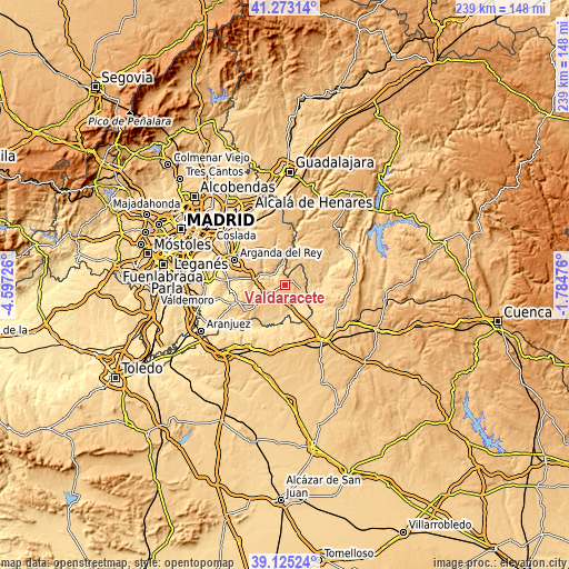 Topographic map of Valdaracete