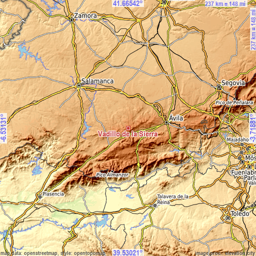 Topographic map of Vadillo de la Sierra