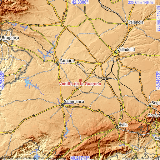 Topographic map of Vadillo de la Guareña