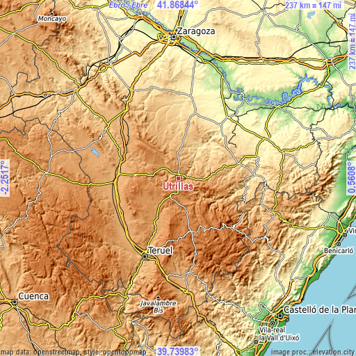 Topographic map of Utrillas