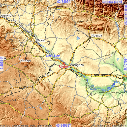 Topographic map of Utebo