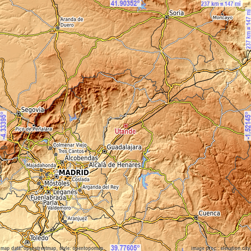 Topographic map of Utande