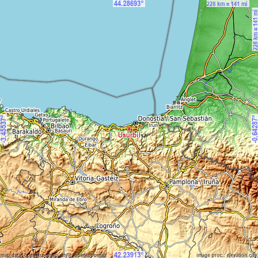 Topographic map of Usurbil