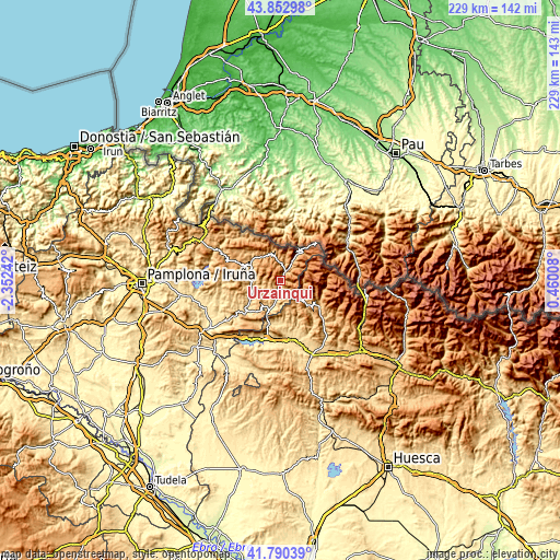 Topographic map of Urzainqui