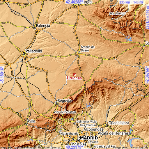 Topographic map of Urueñas