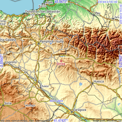 Topographic map of Urriés