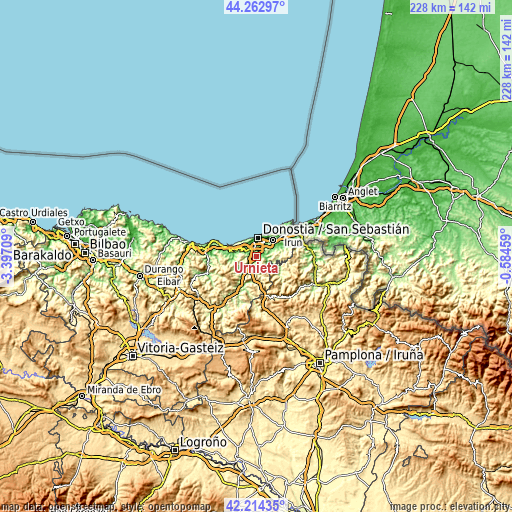 Topographic map of Urnieta