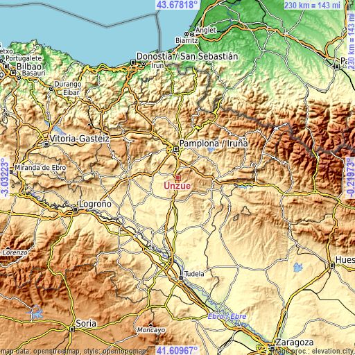 Topographic map of Unzué
