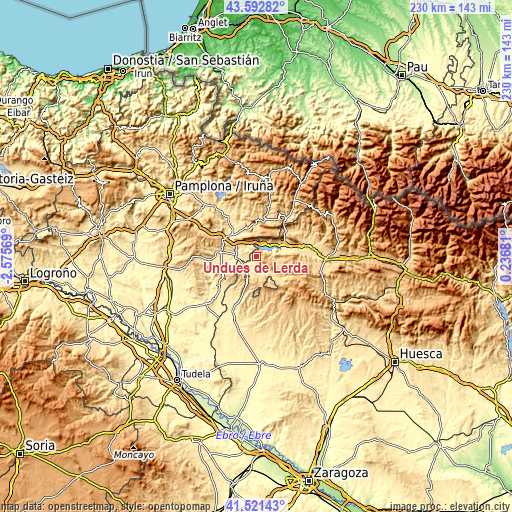 Topographic map of Undués de Lerda