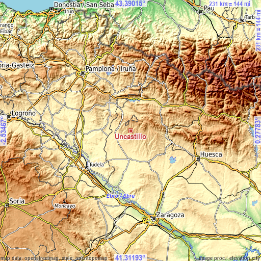 Topographic map of Uncastillo