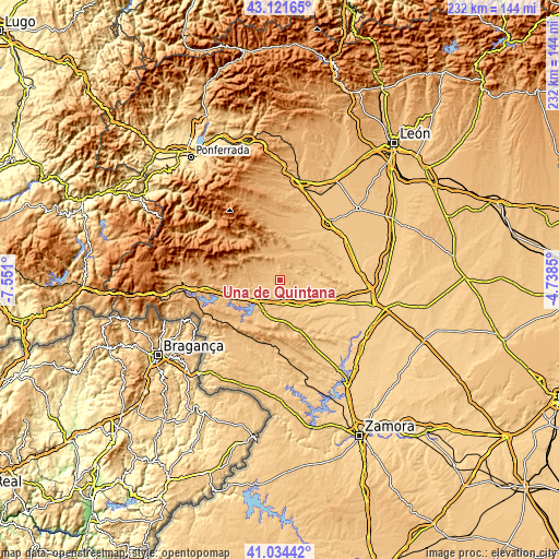 Topographic map of Uña de Quintana