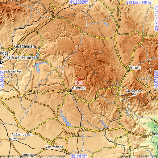 Topographic map of Uña