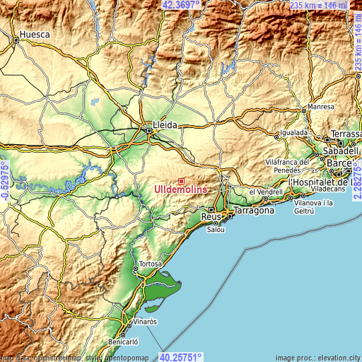 Topographic map of Ulldemolins