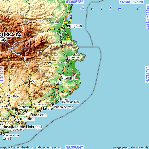 Topographic map of Ullà