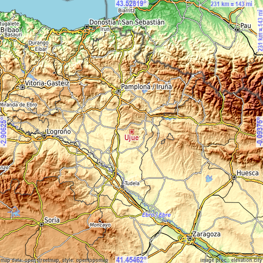 Topographic map of Ujué