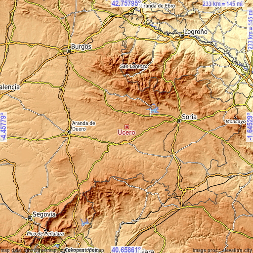 Topographic map of Ucero