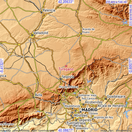 Topographic map of Turégano