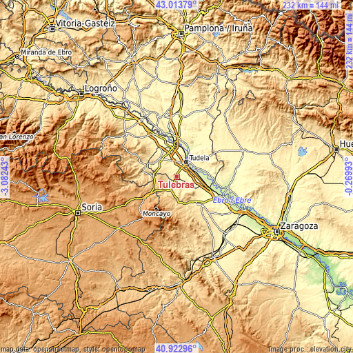 Topographic map of Tulebras