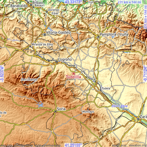 Topographic map of Tudelilla