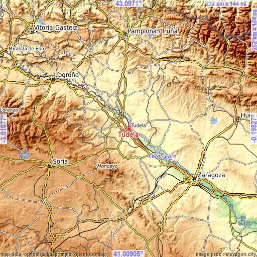 Topographic map of Tudela