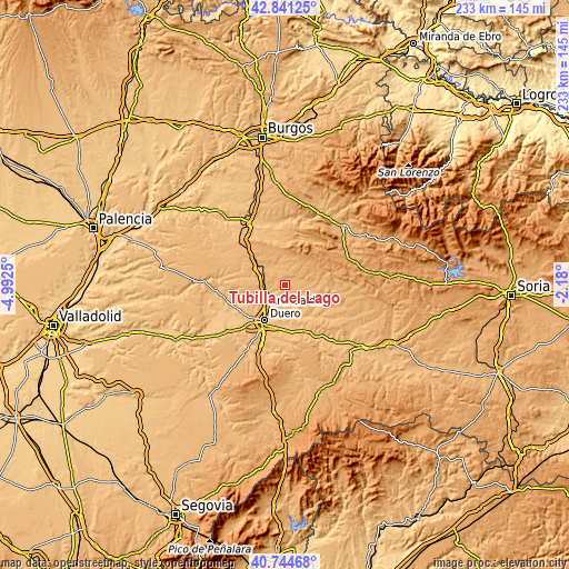 Topographic map of Tubilla del Lago