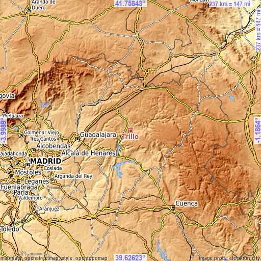 Topographic map of Trillo