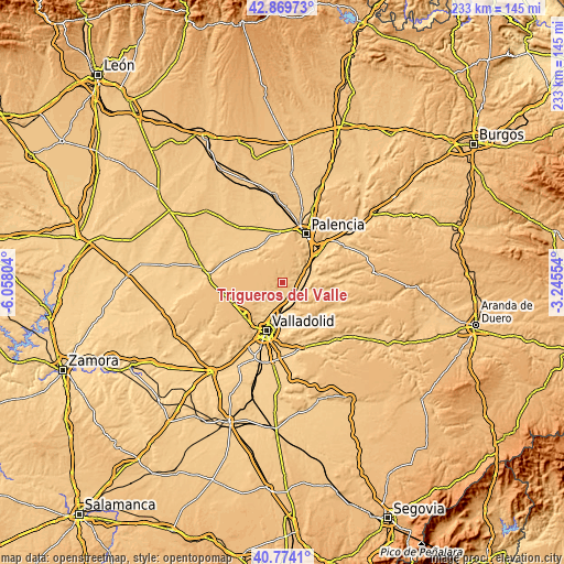 Topographic map of Trigueros del Valle