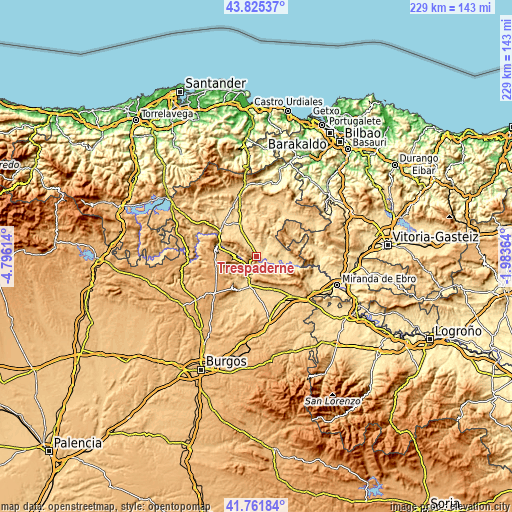 Topographic map of Trespaderne