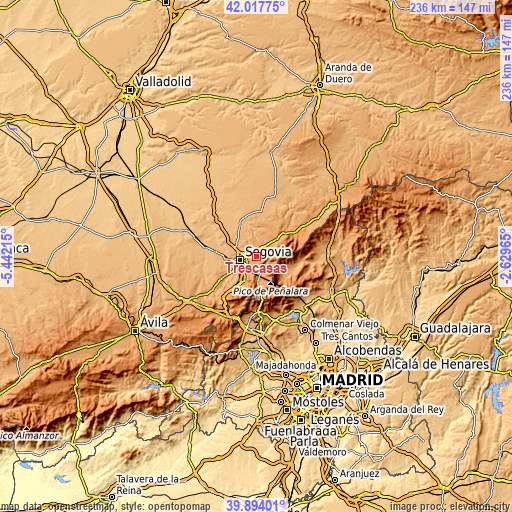 Topographic map of Trescasas