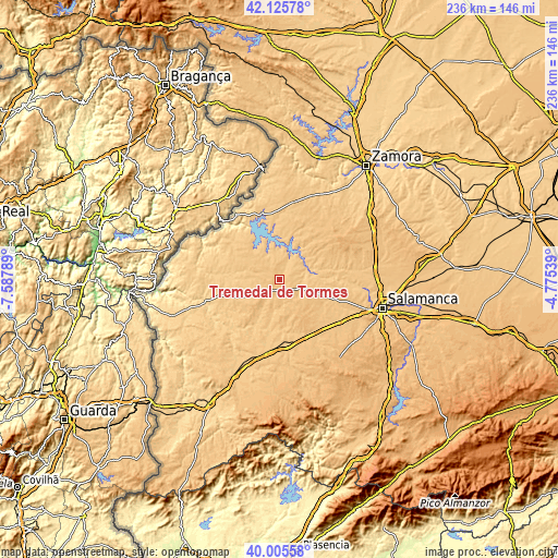 Topographic map of Tremedal de Tormes