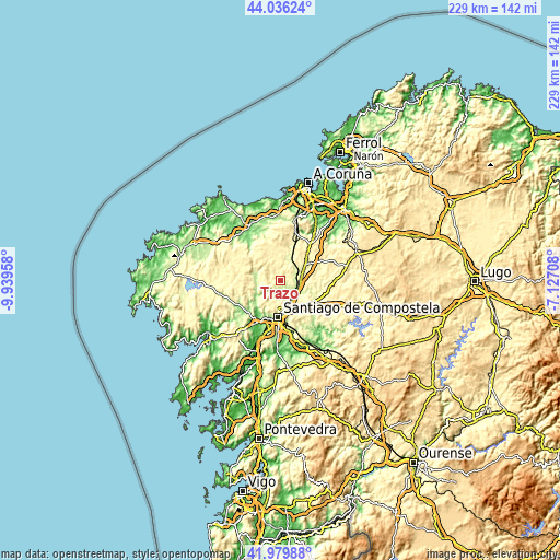 Topographic map of Trazo