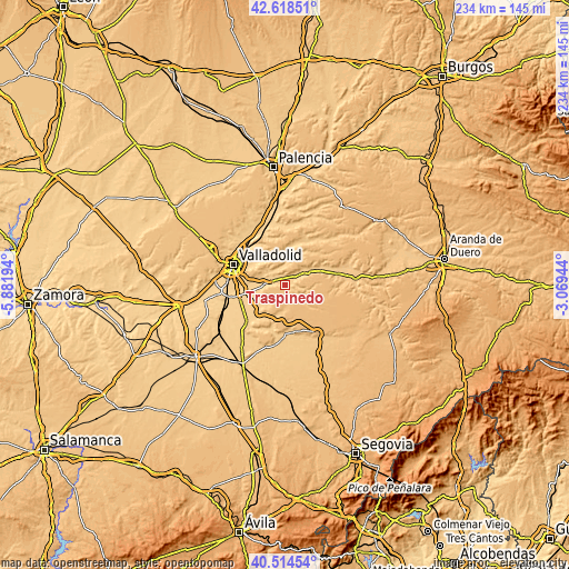 Topographic map of Traspinedo