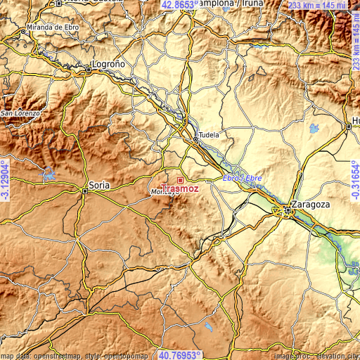 Topographic map of Trasmoz