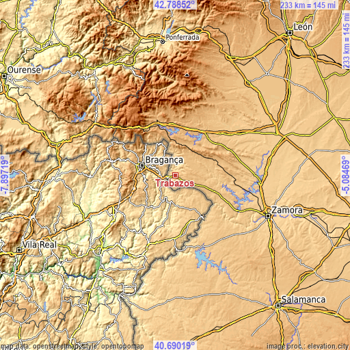 Topographic map of Trabazos