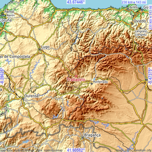 Topographic map of Trabadelo
