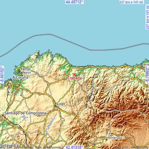 Topographic map of Trabada