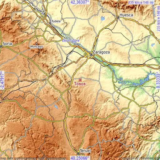 Topographic map of Tosos