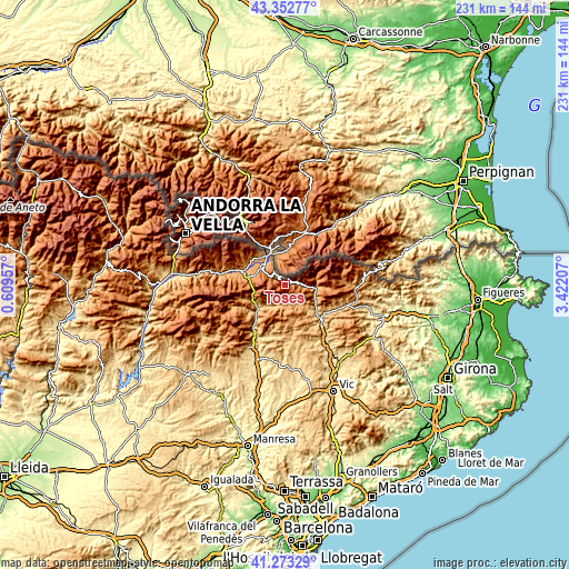 Topographic map of Toses