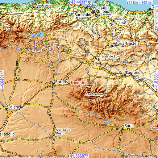 Topographic map of Tosantos