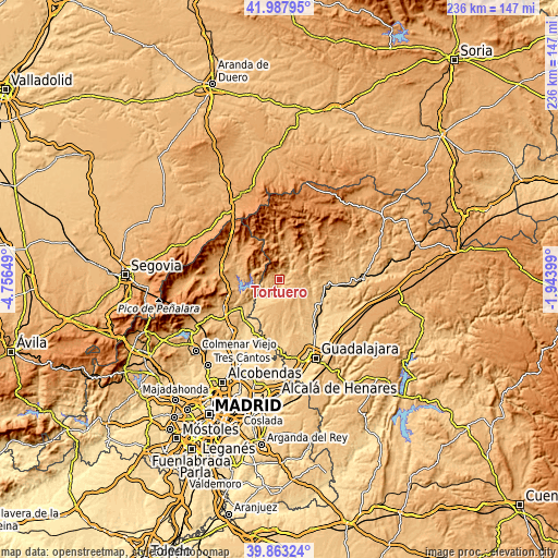 Topographic map of Tortuero